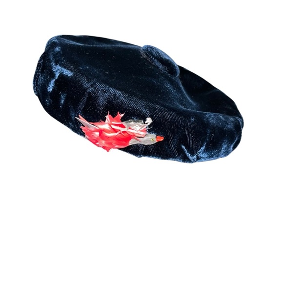 Vintage hat lot black Marida felt England velvet with bird - Picture 4 of 8